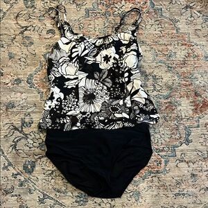 Floral Black and White Swimsuit